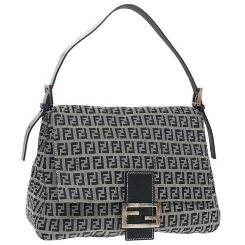 FENDI Zucchino Canvas Mamma Baguette Shoulder Bag Navyep6716