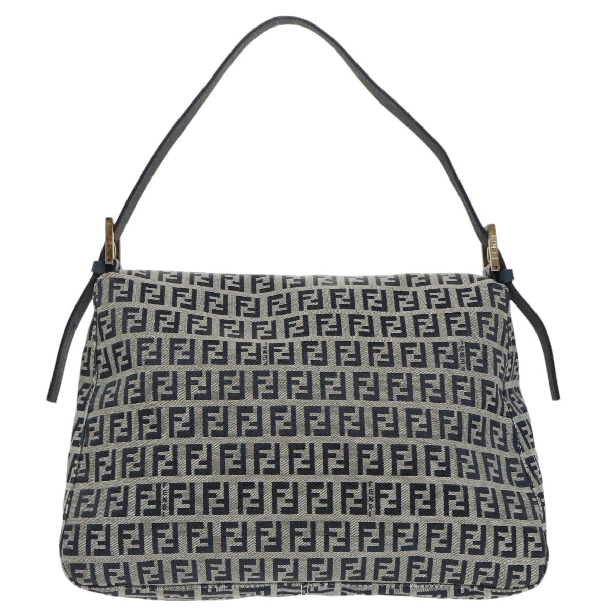 FENDI Zucchino Canvas Mamma Baguette Shoulder Bag Navyep6716