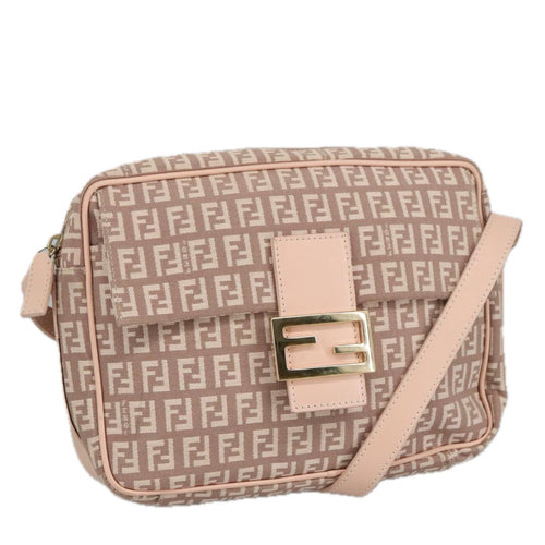 FENDI Zucchino Canvas Shoulder Bag Pink Goldep6746
