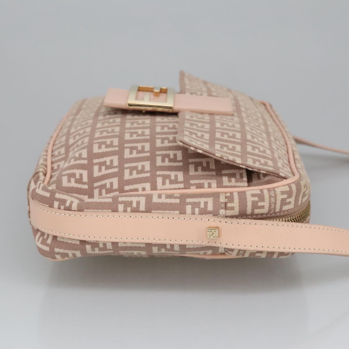 FENDI Zucchino Canvas Shoulder Bag Pink Goldep6746