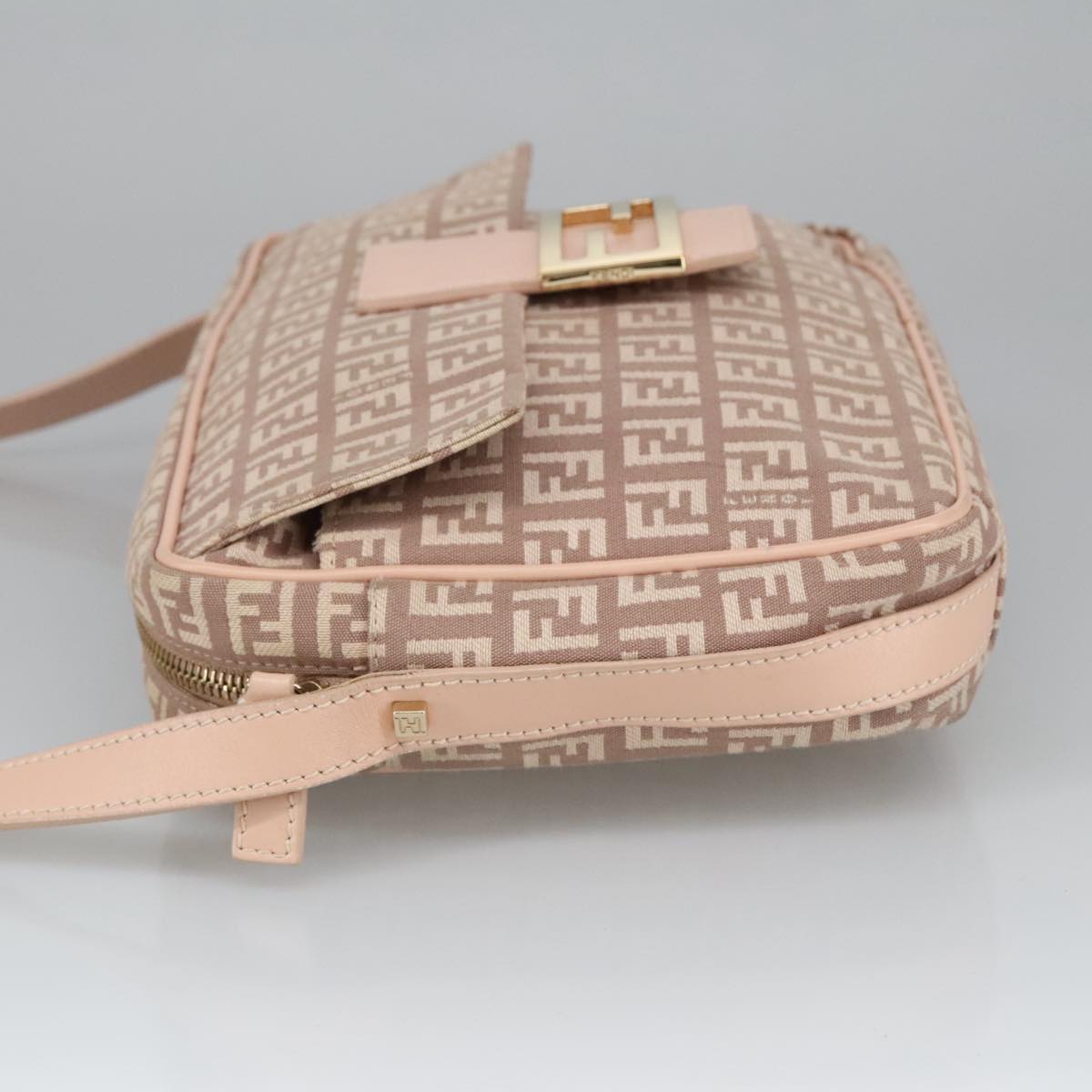 FENDI Zucchino Canvas Shoulder Bag Pink Goldep6746