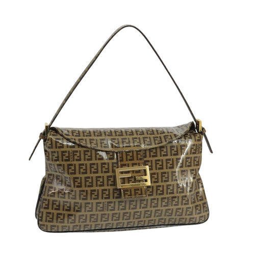 FENDI Zucchino Canvas Shoulder Bag Enamel Beigeep6814