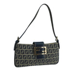 FENDI Zucchino Canvas Mamma Baguette Shoulder Bag Navy Silverep6828