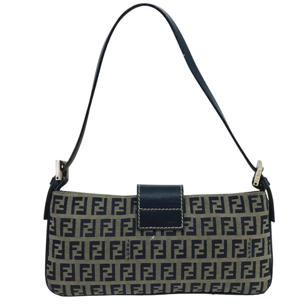 FENDI Zucchino Canvas Mamma Baguette Shoulder Bag Navy Silverep6828