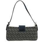 FENDI Zucchino Canvas Mamma Baguette Shoulder Bag Navy Silverep6828