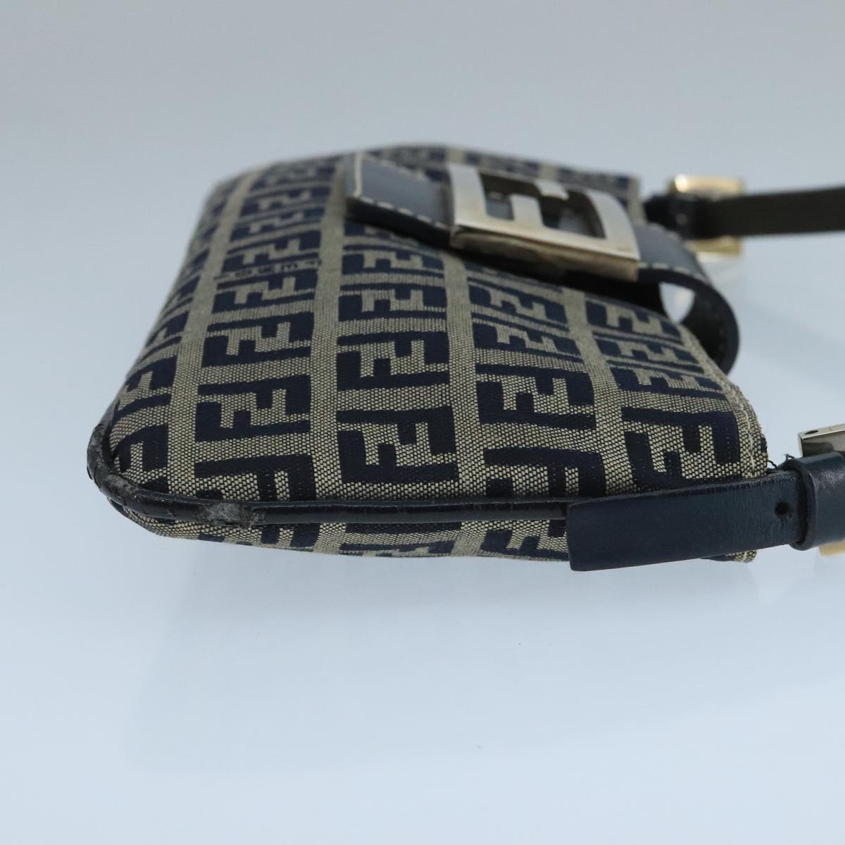 FENDI Zucchino Canvas Mamma Baguette Shoulder Bag Navy Silverep6828