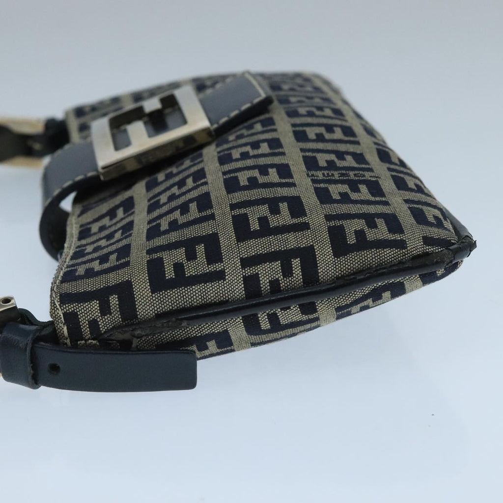 FENDI Zucchino Canvas Mamma Baguette Shoulder Bag Navy Silverep6828