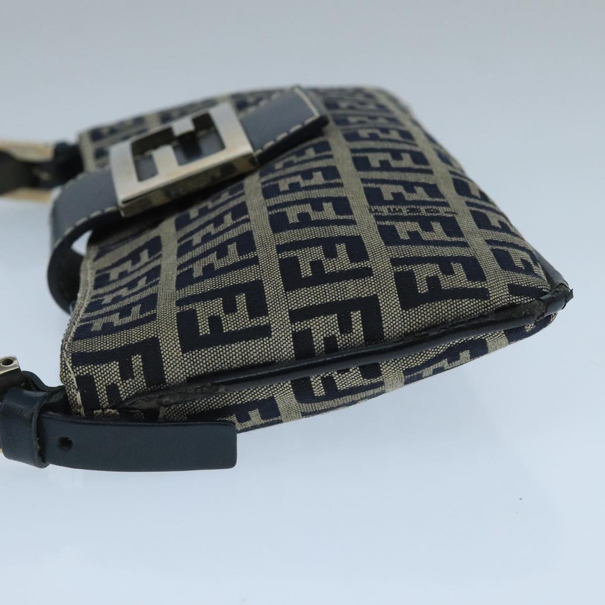 FENDI Zucchino Canvas Mamma Baguette Shoulder Bag Navy Silverep6828