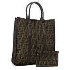 FENDI Zucca Canvas Tote Bag Brown Black Silverep6861