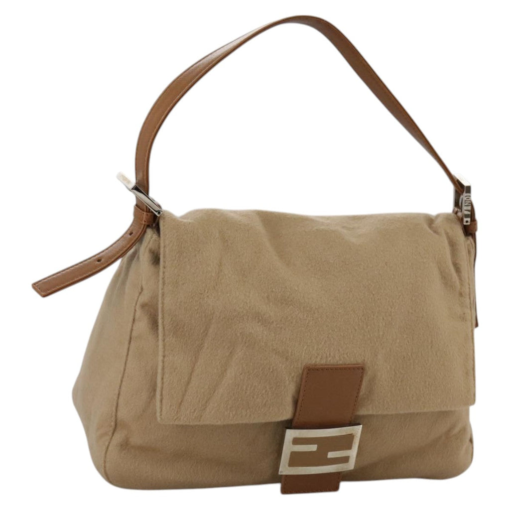 FENDI Mamma Baguette Shoulder Bag Wool Beige Silverep7141