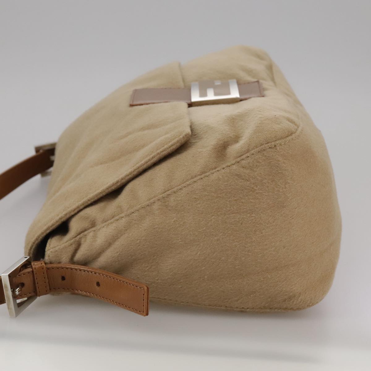 FENDI Mamma Baguette Shoulder Bag Wool Beige Silverep7141