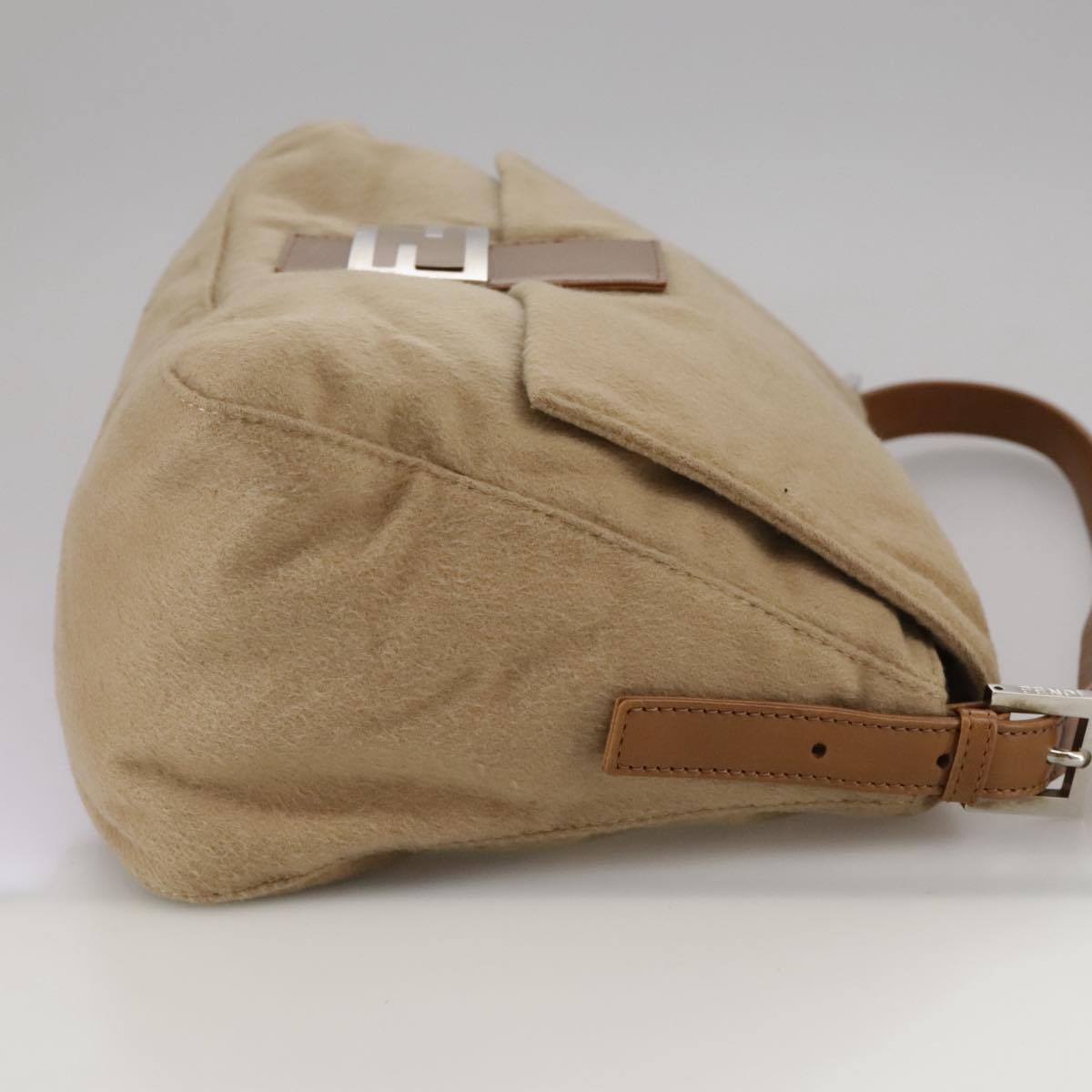 FENDI Mamma Baguette Shoulder Bag Wool Beige Silverep7141