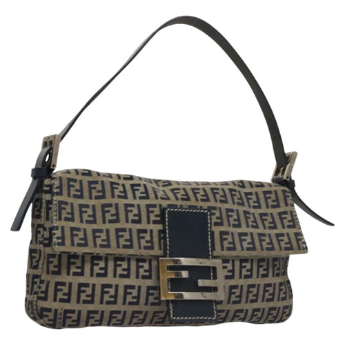 FENDI Zucchino Canvas Mamma Baguette Shoulder Bag Navyep7212
