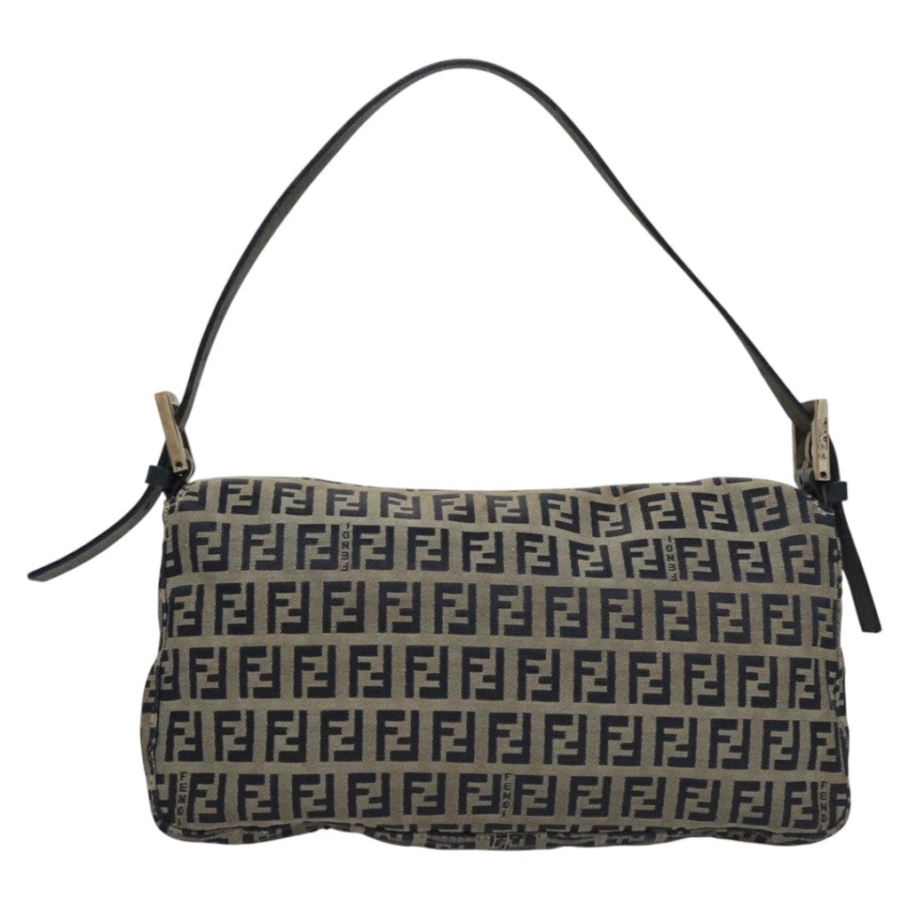 FENDI Zucchino Canvas Mamma Baguette Shoulder Bag Navyep7212