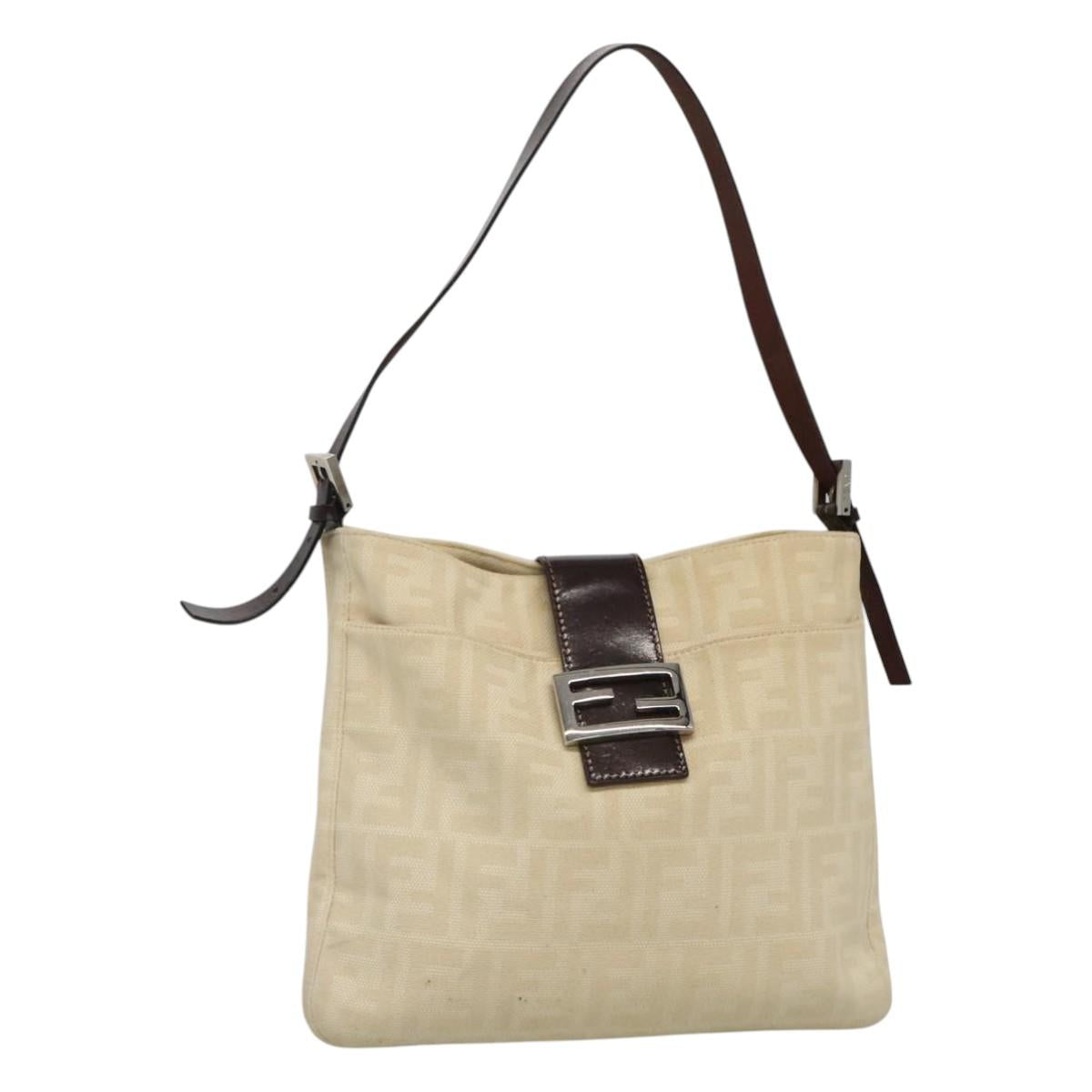 FENDI Zucca Canvas Shoulder Bag Beigeep7339