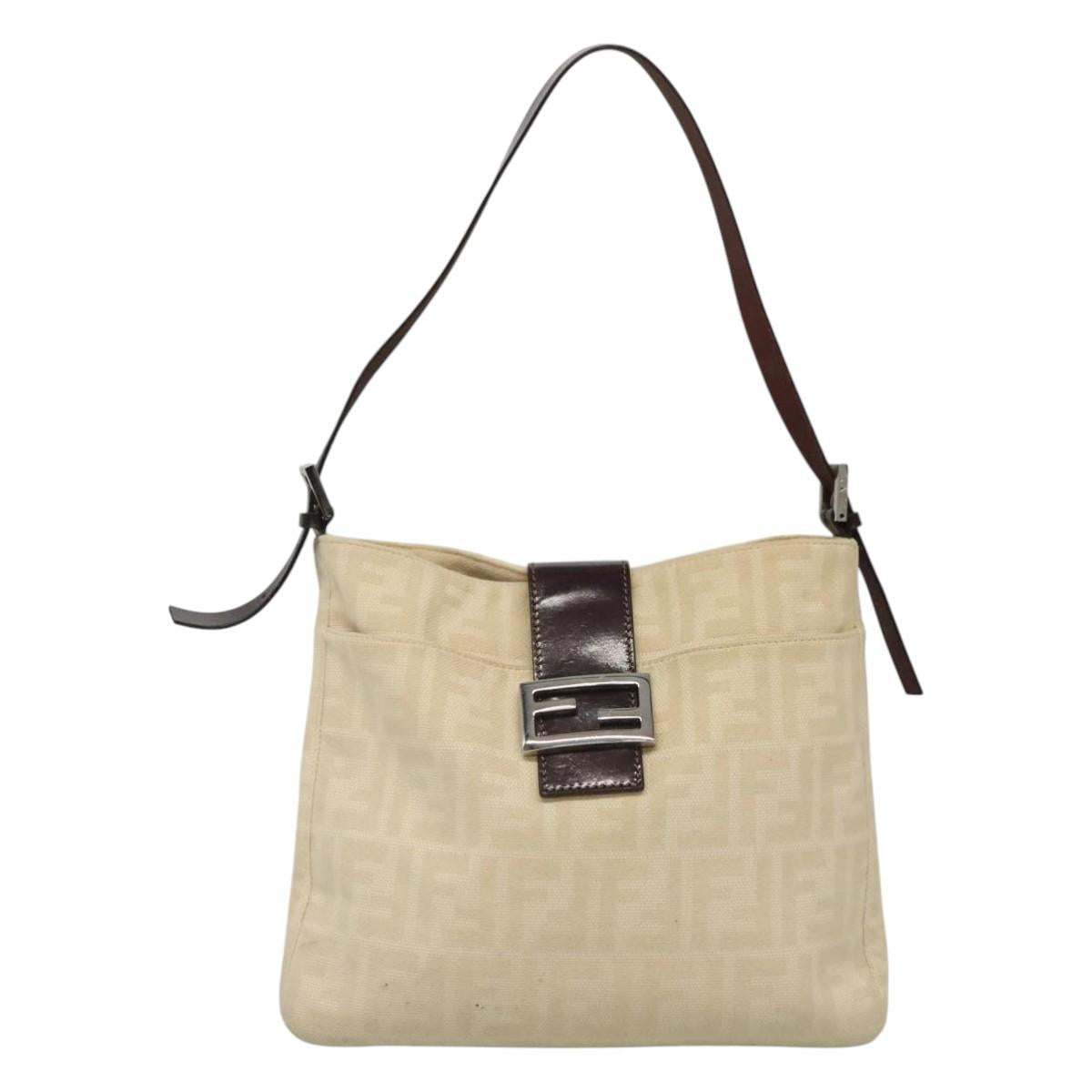 FENDI Zucca Canvas Shoulder Bag Beigeep7339