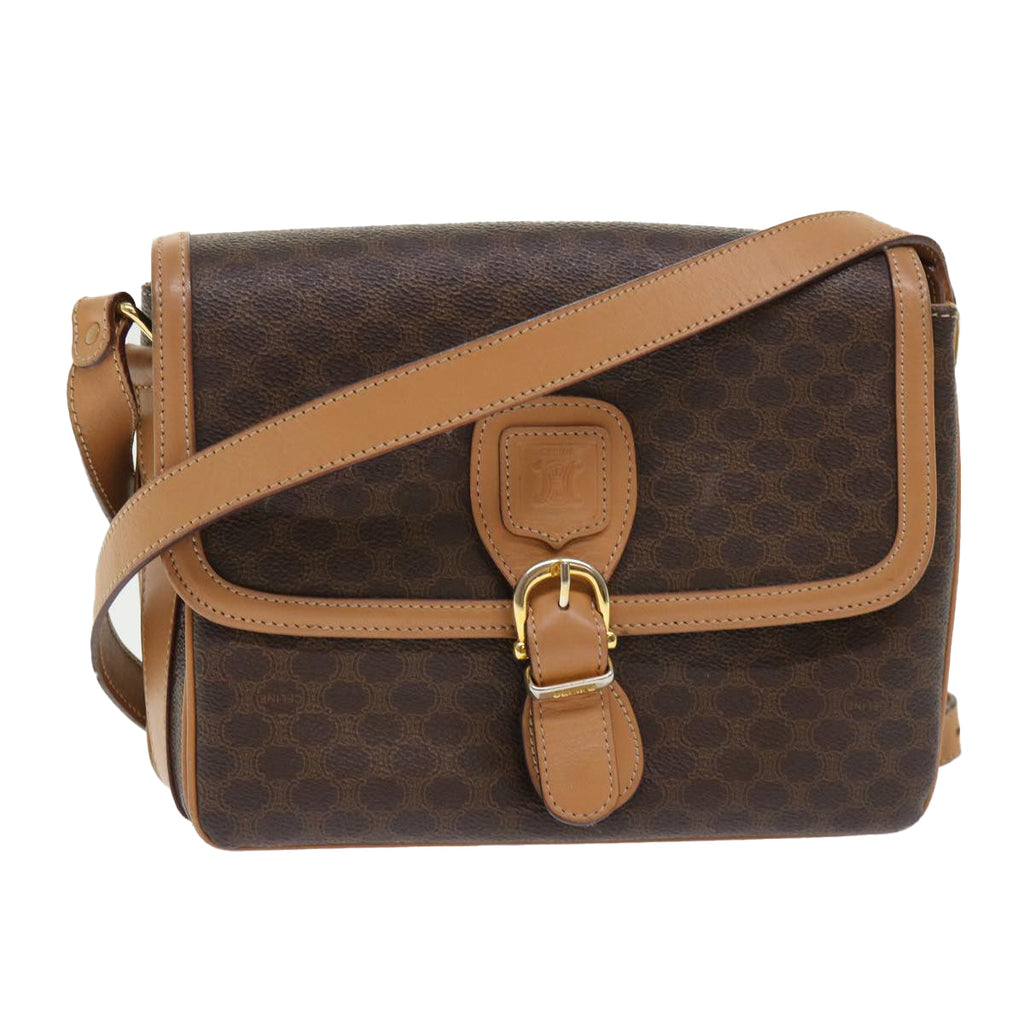 CELINE Macadam Canvas Shoulder Bag PVC Leather Brown  ep905