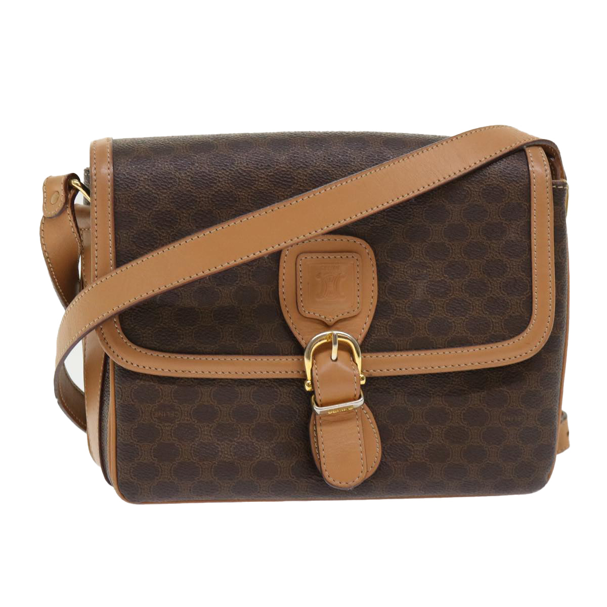 CELINE Macadam Canvas Shoulder Bag PVC Leather Brown  ep905