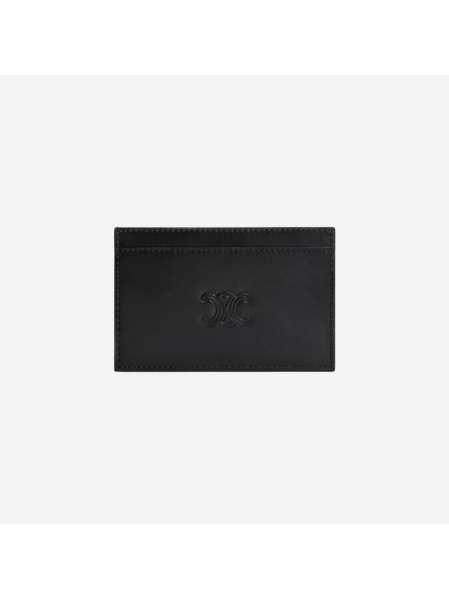 CELINE Satinated Triomphe Embossed Calfskin Card Wallet Black