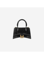 Balenciaga Hourglass Crocodile Embossed Leather XS Tote Bag Black