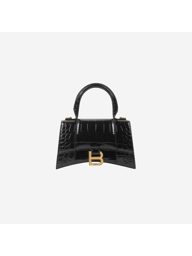 Balenciaga Hourglass Crocodile Embossed Leather XS Tote Bag Black