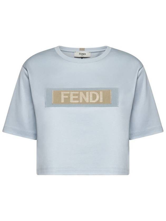 Fendi Jersey Crew Neck Cropped Short Sleeve T-Shirt Light Blue