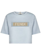 Fendi Jersey Crew Neck Cropped Short Sleeve T-Shirt Light Blue