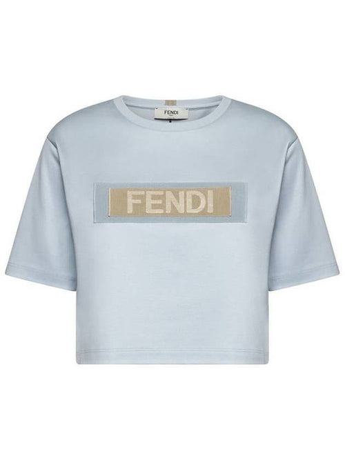 Fendi Jersey Crew Neck Cropped Short Sleeve T-Shirt Light Blue
