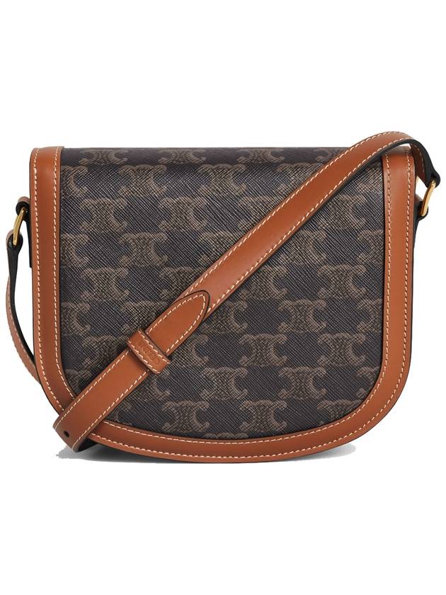 CELINE Teen Besace Triomphe in Triomphe Canvas and Calfskin Shoulder Bag Tan
