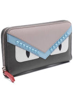 Fendi Monster Zip Round Long Wallet Grey