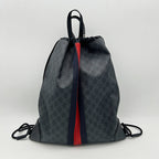 GUCCI Soft GG Supreme Monogram Appia Calfskin Web Drawstring Backpack Black LA2292