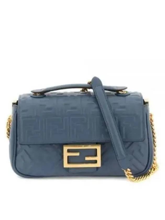 Fendi Baguette Medium Nappa Leather Chain Shoulder Bag Blue