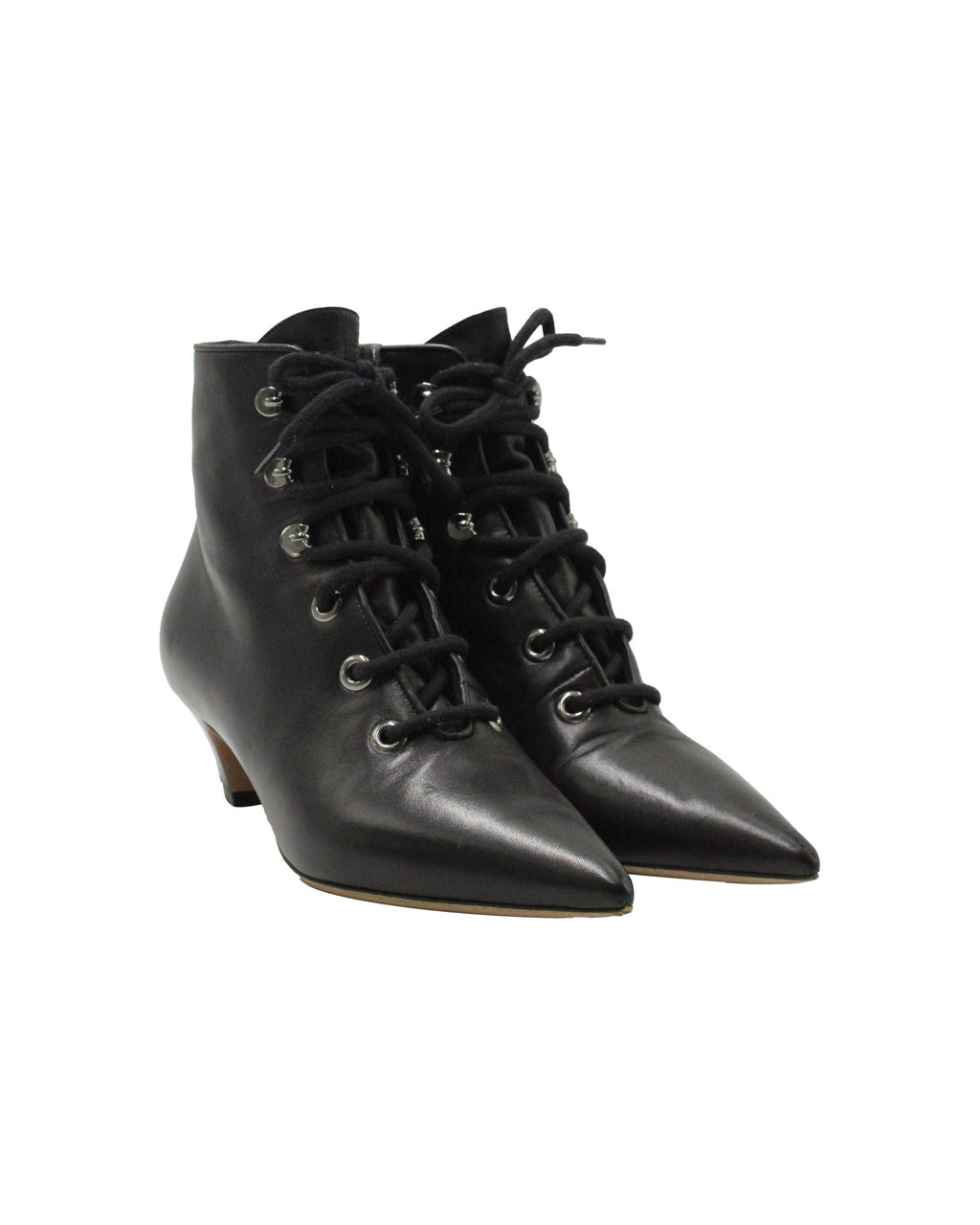 Dior Lace-Up Pointed-Toe Ankle Boots in Black Leather