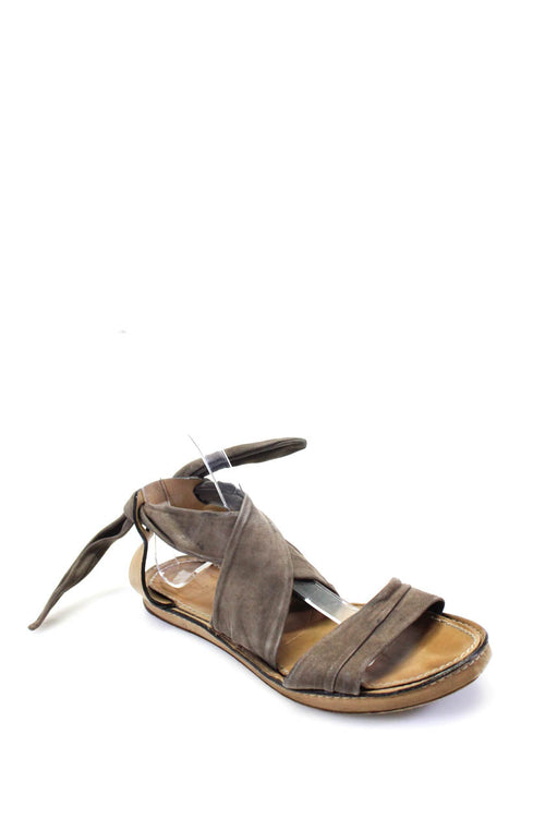 Chloe Womens Suede Open Toe Strappy Lace Up Sandals Brown
