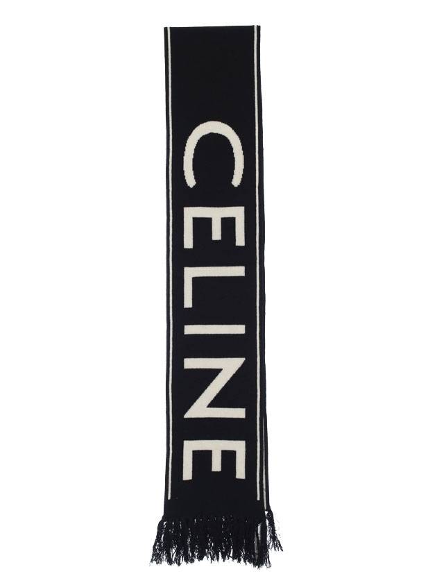 CELINE logo wool cashmere muffler black