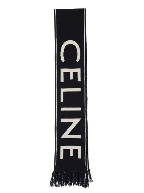 CELINE logo wool cashmere muffler black