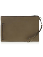 Fendi FF Logo Flat Leather Clutch Bag Beige