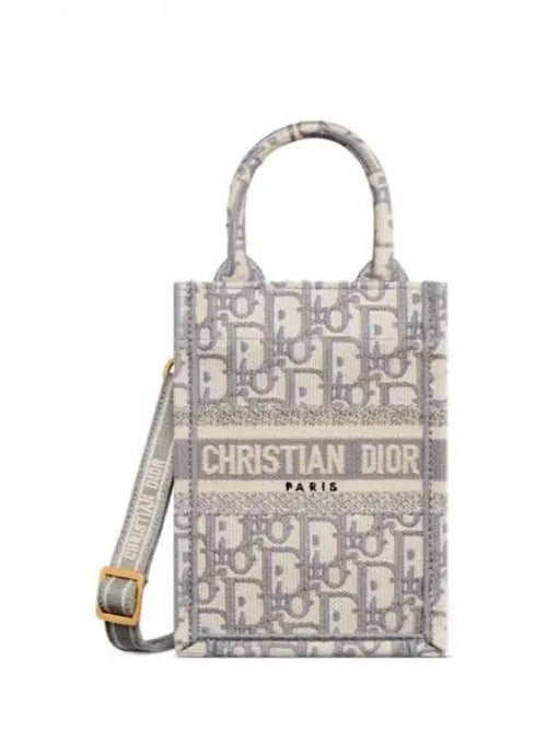 Oblique Embroidery Mini Book Phone Tote Bag Grey Dior