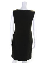 Chloe Womens Wool Sleeveless Boat Neck Pleated Sheath Dress Brown