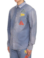 Astro Embroidered Patch Denim Long Sleeve Shirt Light Blue Dior