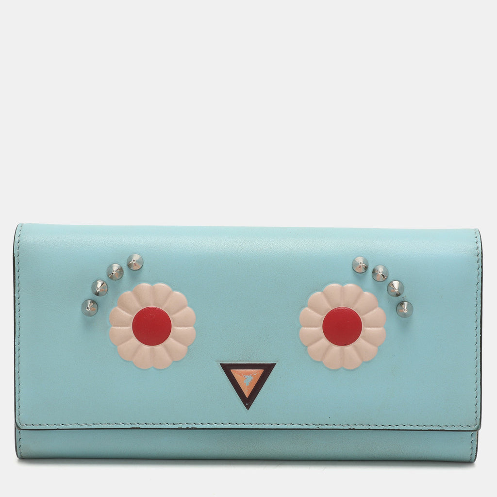 Fendi Blue Leather Embellished Wallet On Chain