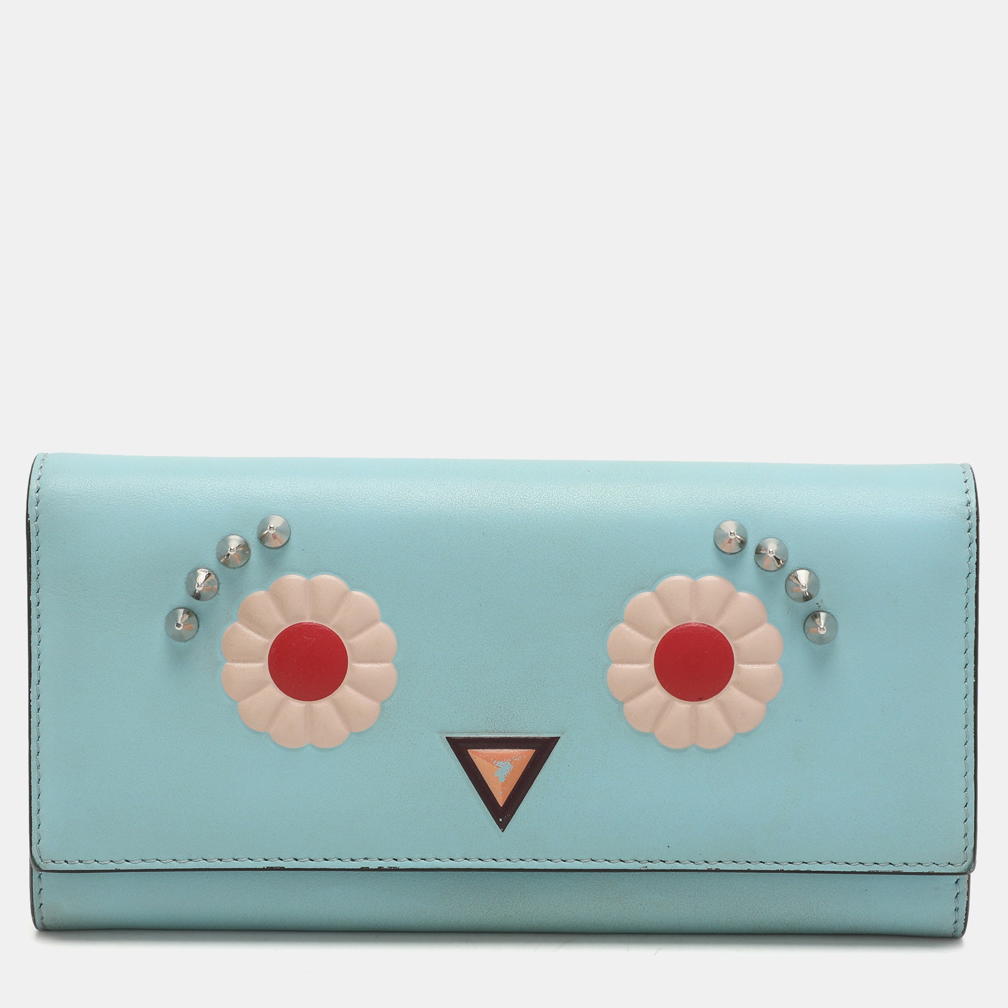 Fendi Blue Leather Embellished Wallet On Chain