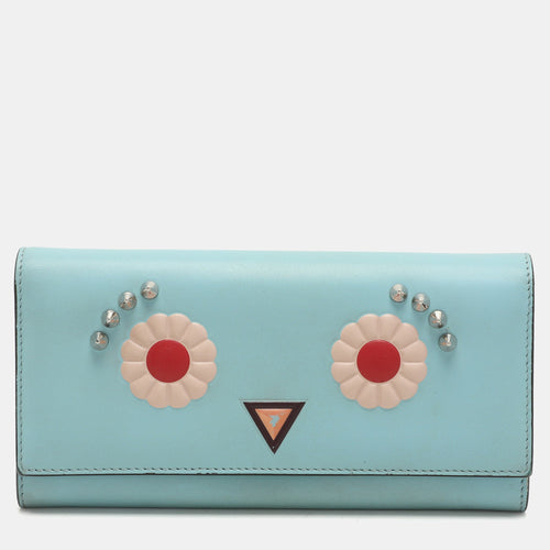 Fendi Blue Leather Embellished Wallet On Chain