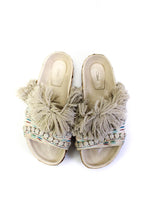 Chloe Womens Fringe Embroidered Slide On Sandals White Multi Colored