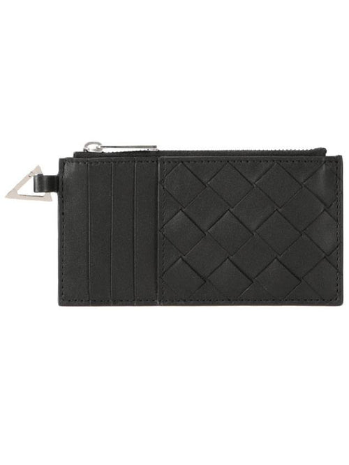 Bottega Veneta Intrecciato Zipper Card Wallet Black