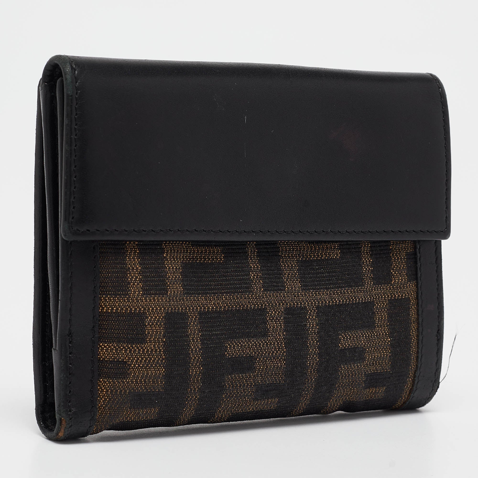 Fendi Black Zucca Canvas And Leather French Wallet