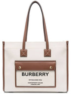 Burberry Freya Small Canvas Leather Tote Bag Natural Tan