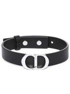 Silver CD Icon Leather Bracelet Black Dior