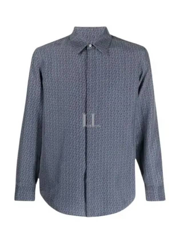 Fendi Men's Silk Long Sleeve Shirt Blue