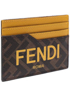 Fendi Roma Logo 3-Fold Card Wallet Brown Yellow